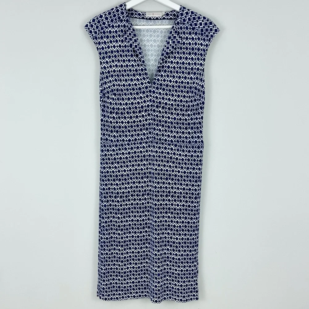 Tory Burch Geometric Print Sleeveless V-neck Dress